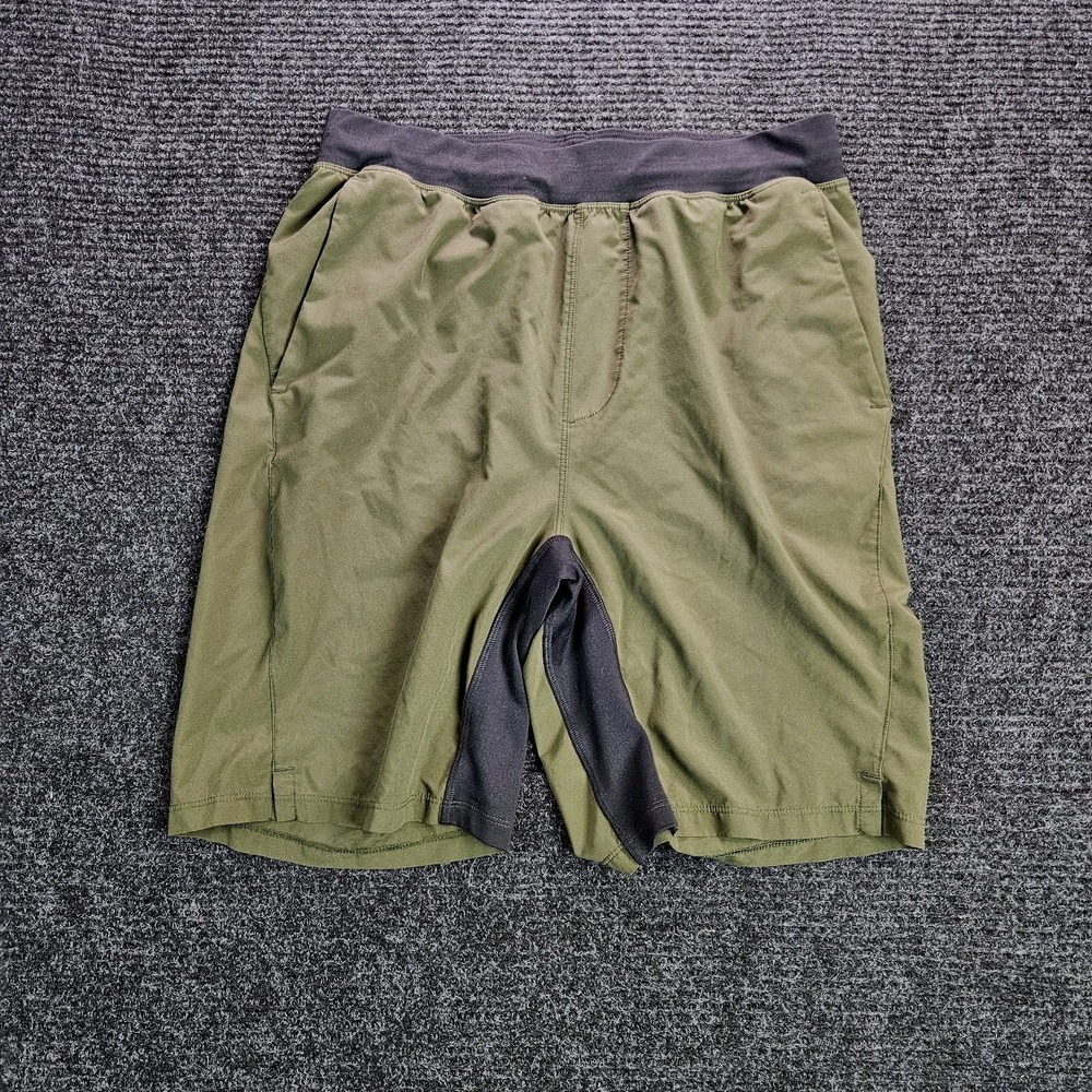 Zella Athletic Shorts Mens Medium Green Black‎ Stretch Woven Drawstring Training